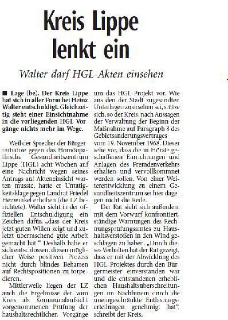 Walter darf HGL-Akten einsehen - © LZ-Archiv