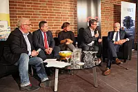 (von Links) Dirk Baldus, Landrat Axel Lehmann, LZ-Redakteurin Janet König, Markus Knoblich und Heinz Reker. - © Bernhard Preuss