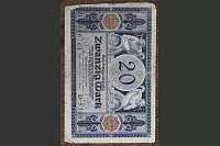 Vorderseite einer Reichsbanknote im Wert von zwanzig Mark von 1915. - © Foto: Köhring