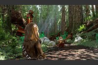 Rooaarr! Wookie Chewbaka und ein Ewok vor malerischer Wald-Kullise. - © The LEGO Group/STAR WARS & Lucasfilm Ltd. & Warner Bros. Entertainment Inc/dpa-tmn