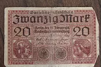 Vorderseite eines Darlehnskassenscheins im Wert von zwanzig Mark von 1918. - © Foto: Köhring