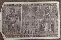 Rückseite eines Darlehnskassenscheins im Wert von zwanzig Mark von 1918. - © Foto: Köhring