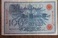 Vorderseite einer Reichsbanknote im Wert von hundert Mark von 1908. - © Foto: Köhring