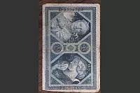 Rückseite einer Reichsbanknote im Wert von zwanzig Mark von 1915. Besonders schön ist hier die Darstellung von Tag und Nacht. - © Foto: Köhring