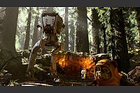 Nichts wie weg, da kommt ein Metallmonster! Auch die Ewoks auf dem Waldmond Endor erhalten in der Skywalker Saga einen Auftritt. - © The LEGO Group/STAR WARS & Lucasfilm Ltd. & Warner Bros. Entertainment Inc/dpa-tmn