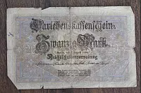 Rückseite eines Darlehnskassenscheins von 1914 im Wert von zwanzig Mark. Foto Köhring - © Freya Köhring(LZ)