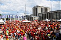 Spaniens Fans fiebern dem EM-Finale entgegen. - &copy; Christoph Soeder/dpa