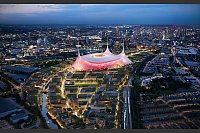 So könnte das neue Stadion von Manchester United aussehen. Noch ist die Entscheidung nicht endgültig. - © Foster + Partners/PA Media/dpa