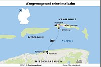 Von Harlesiel fährt die Fähre zum Insel-Anleger auf Wangerooge, von dort verkehrt die Inselbahn. - © dpa-infografik GmbH/dpa-tmn