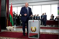 Präsidentenwahl in Belarus mit Hund: Lukaschenko gibt Stimme in Minsk ab - © Pavel Bednyakov/AP/dpa