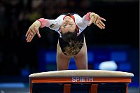 Die deutschen Turnerin Janoah Müller am Sprung bei den Europameisterschaften der Turner in Leipzig. - © Jan Woitas/dpa