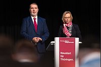Katja Wolf und Steffen Schütze sind Vorsitzende des BSW-Landesverbands Thüringen. - © Michael Reichel/dpa