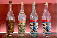 Ausstellungsstücke in der «World of Ouzo»: historische Ouzo-Flaschen. - © Wolfgang Stelljes/dpa-tmn