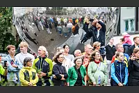 Vom Kreisverkehr am Marta hatten die Fans am Freitag die beste Sicht auf den Etappen-Start in Herford. - © Daniel Salmon