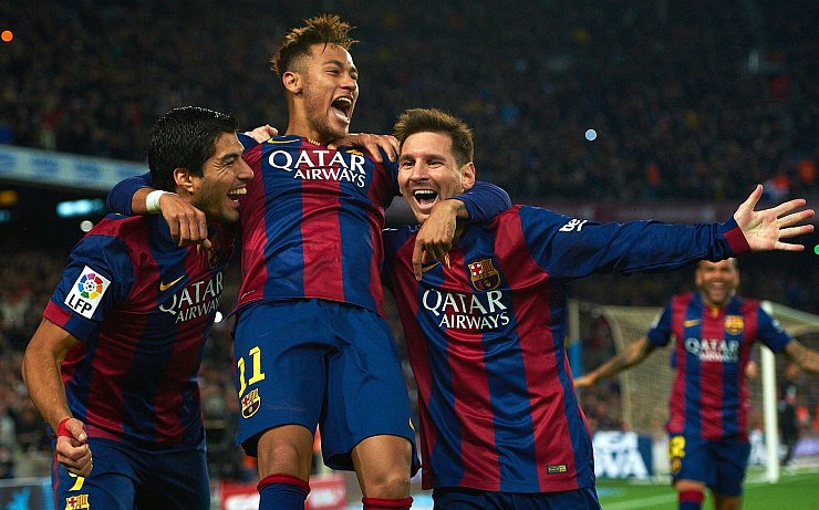 Es war ein magisches Trio: Neymar (M), Louis Suarez (l) und Lionel Messi (r). - © picture alliance / Siu Wu/AP/dpa