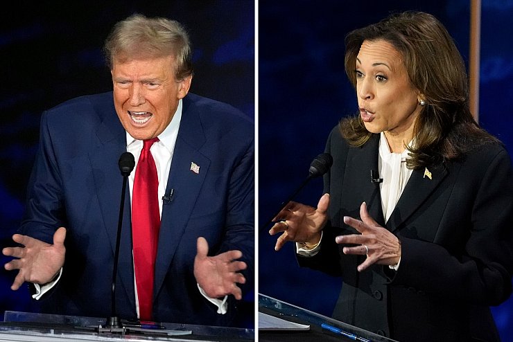 Kamala Harris und Donald Trump lieferten sich beim TV-Duell einen harten Schlagabtausch. - © Alex Brandon/AP/dpa