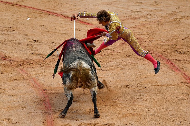 Im Verlauf des neuntätigen San-Fermín-Festes in Pamplona werden 48 Bullen getötet. (Archivbild) - © Alvaro Barrientos/AP/dpa