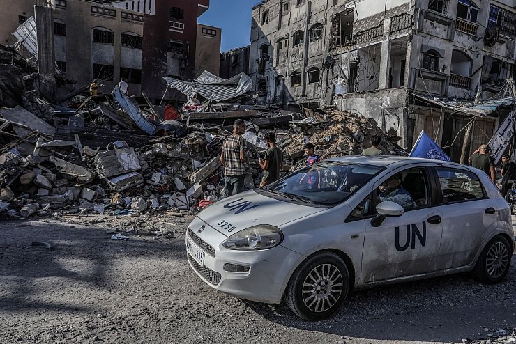 Ein UN-Fahrzeug in Rafah. - © Abed Rahim Khatib/dpa