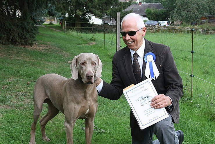 Kürzlich noch in Australien: Für das LZ-Foto setzt Leistungsrichter Wolfgang Führing extra seine Sonnenbrille auf. "Die Sonne war so hell in Down Under, ohne die ging nichts", erzählt der 71-Jährige. Seinen Weimaraner Rüden Aron liebt er über alles.