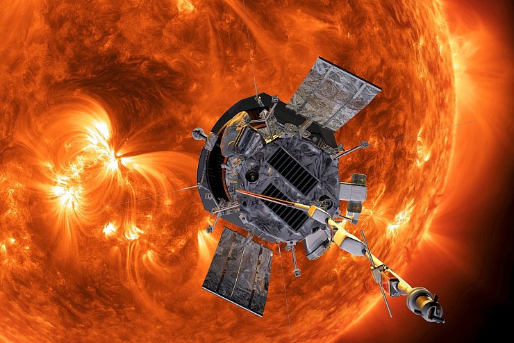 Die Computergrafik zeigt die «Parker Solar Probe»-Sonde auf dem Weg zur Sonne. - © -/AP/dpa