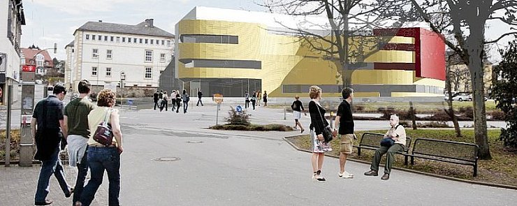 So soll es aussehen: Eine Reihe von Kino-Sälen des Multiplex am Hasselter Platz sollen unterhalb des Straßenniveaus liegen. Auch eine Tiefgarage mit 100 Plätzen ist auf dem knappen Raum vorgesehen. - © Grafik: HKP-Architekten