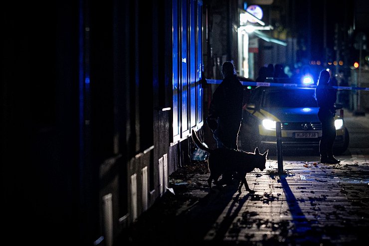 Auch Spürhunde sind im Einsatz. - © Moritz Frankenberg/dpa