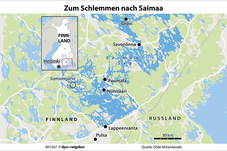 Der Saimaa-See ist Finnlands größter See. Über Süd- und Nordkarelien erstreckt sich die nach dem See benannte Region Saimaa bis an die russische Grenze. - © dpa-infografik GmbH/dpa-tmn