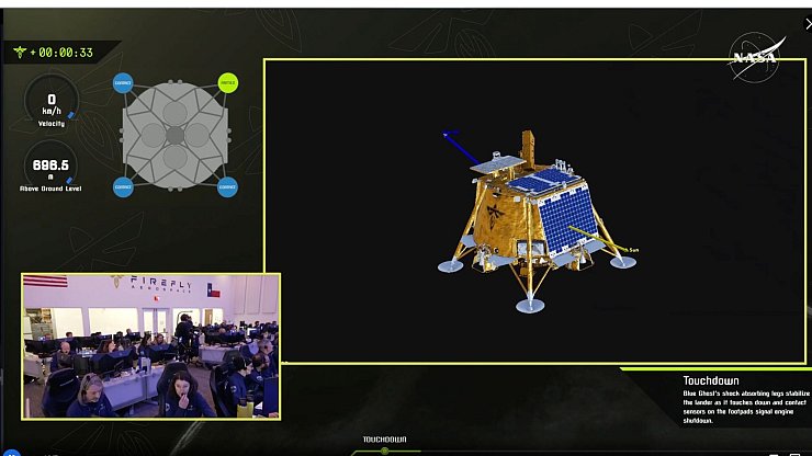 Im Livestream der US-Raumfahrtbehörde Nasa konnte man die Landung live mitverfolgen. - © Uncredited/NASA/Firefly Aerospace/AP/dpa