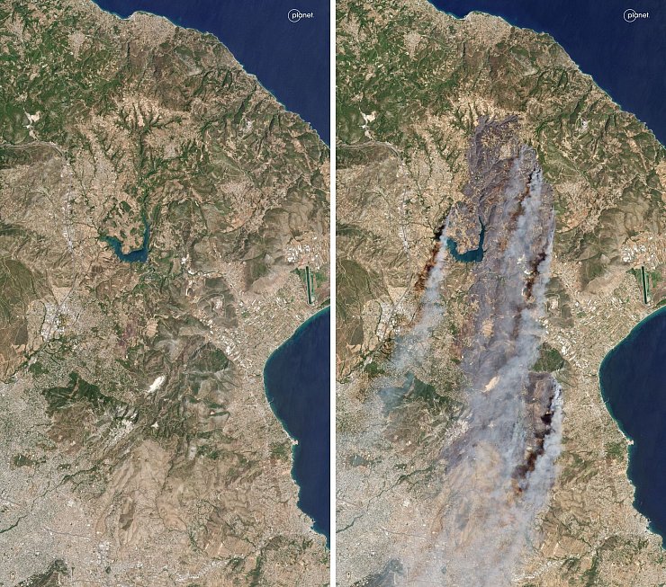 Rund 100 Quadratkilometer Fläche sind verbrannt. - © Planet Labs Inc./dpa