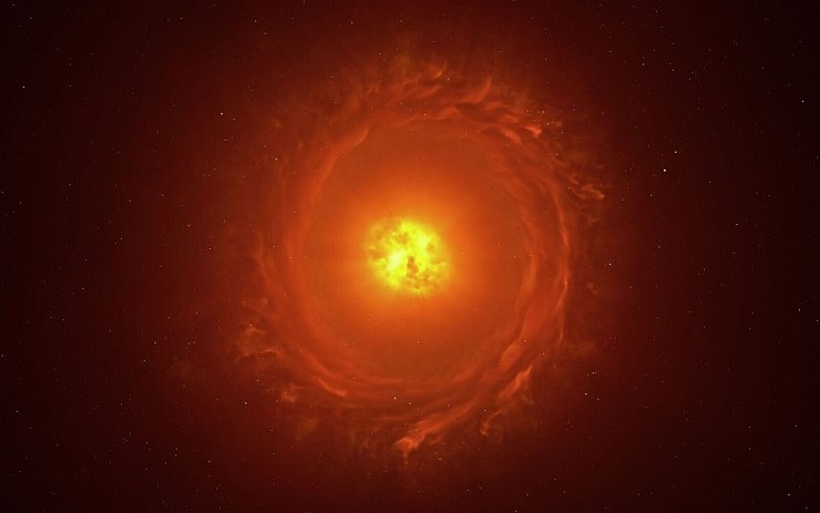 So könnte der Stern WOH G64 tatsächlich aussehen. (grafische Darstellung) - © L. Calçada/Eso/dpa