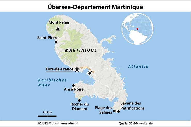 Vulkane, Regenwälder, Wüstenlandschaft, Meer: Die Kleine Antillen-Insel Martinique ist Frankreichs «île aux contrastes», die Insel der Kontraste. - © dpa-infografik GmbH/dpa-tmn