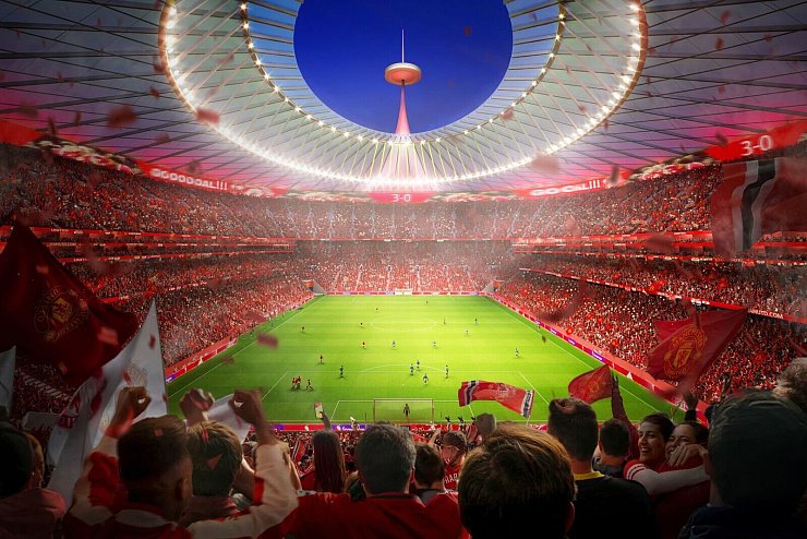 100.000 Menschen sollen im neuen Stadion von Manchester United Platz finden. - © Foster + Partners/PA Media/dpa