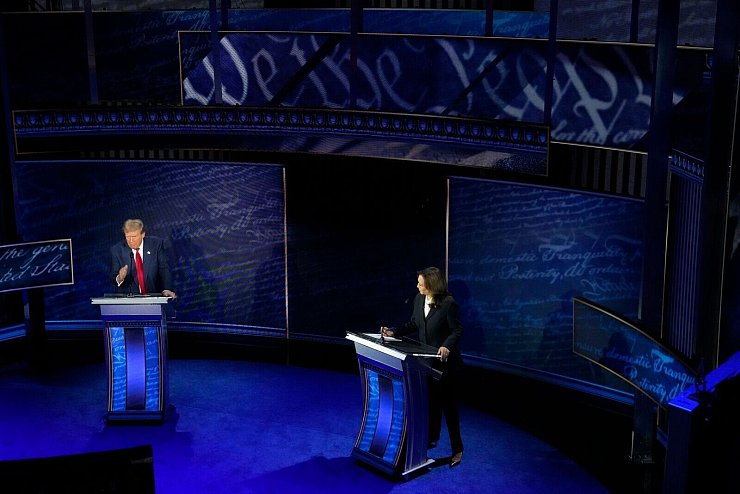 Im TV-Duell mit seiner demokratischen Rivalin Kamala Harris verbreitet Donald Trump Lügen. (Archivbild) - © Alex Brandon/AP/dpa