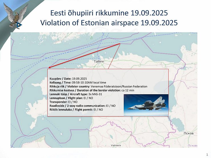 Estland veröffentlichte nach der russischen Luftraumverletzung diese Karte. (Archivbild) - © Rasmus Jürilo/Estnisches Verteidigungsministerium/dpa