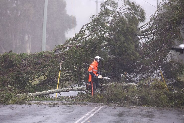 Umgestürzte Bäume und Strommasten: Tausende Anwohner sind bereits ohne Strom. - © Jason O\\\'brien/AAP/dpa
