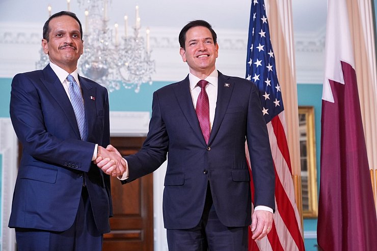 Rubio und Al Thani sprechen in Washington über die Lage im Nahen Osten. - © Jacquelyn Martin/AP/dpa