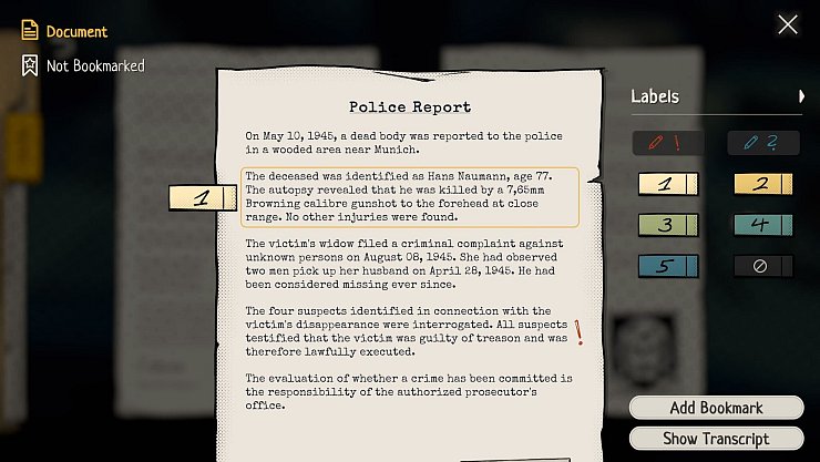 Die Sprachausgabe in «The Darkest Files» gibt es nur auf Englisch: Aktentexte und Untertitel lassen sich aber auch auf Deutsch und Französisch umstellen. - © Paintbucket Games/dpa-tmn