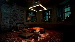 Schöner Wohnen im Horroruniversum: Ein Wohnzimmer mit Abzugshaube über dem Tisch. Die Haube hat ihren Sinn. - © Eyes Out