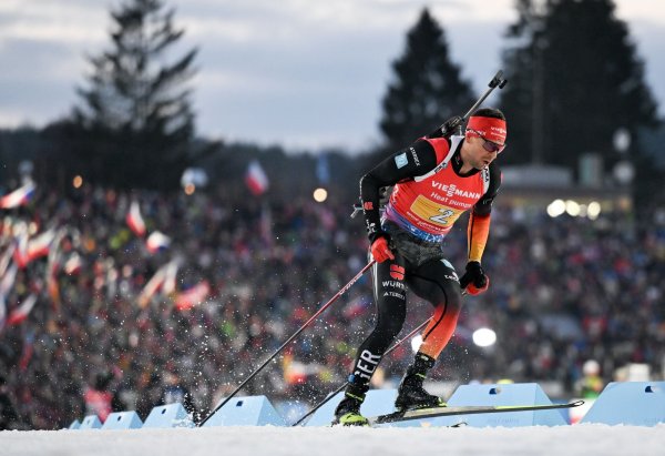 Philipp Nawrath schafft es auf den dritten Platz im Sprint. - © Hendrik Schmidt/dpa