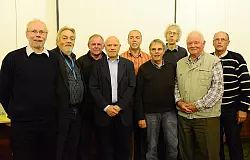 Lenkungsgruppe: (von links) Dr. Bernd Groeger, Werner Zahn, Heinz Heerde, Rainer Friedrich, Ulrich Asmus, Günter Zahn, Detlef Harth, Paul-Gerhard Engstfeld und Norbert Werger koordinieren die Vorbereitungen zum Jubiläum "1000 Jahre Heiligenkirchen 2015". Auf dem Foto fehlen Dr. Gerd Bakker und Michael Betke. - © Foto: Gallisch