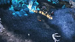 Mit unserem Magier heizen wir ein paar Eiswesen kräftig ein. Rechts unten: Ein vom Spiel physikalisch korrekt berechnetes, frisch vermöbeltes Monster. - © Deep Silver