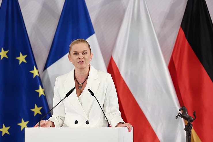 Polens Bildungsministerin Barbara Nowacka spricht im Festsaal des historischen Rathauses in M&uuml;nster. - &copy; dpa