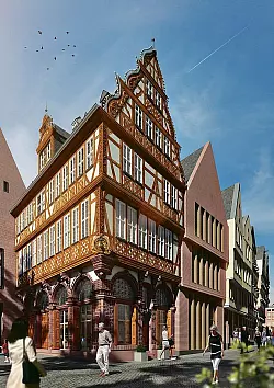 Zukunft: Diese Computerdarstellung zeigt, wie die rekonstruierte Goldene Waage aussehen soll. Ende 2016 soll sie fertig sein. - © dpa