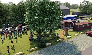 So wie in dieser Visualisierung gezeigt, könnte das Kulturstellwerk Nordlippe auf dem Gelände an der Bahnmeisterei Farmbeck aussehen – mit Musik, Containern als Büro, WC sowie dem Europawaggon als Ort für kleinere Veranstaltungen auch auf der Strecke, der die Menschen und die Kulturorte zusammenbringt. - Büro für Soziale Architektur/Albers-Architekten So wie in dieser Visualisierung gezeigt, könnte das Kulturstellwerk Nordlippe auf dem Gelände an der Bahnmeisterei Farmbeck aussehen – mit Musik, Containern als Büro, WC sowie dem Europawaggon als Ort für kleinere Veranstaltungen auch auf der Strecke, der die Menschen und die Kulturorte zusammenbringt. - Büro für Soziale Architektur/Albers-Architekten