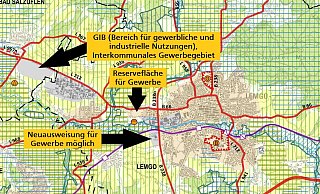 Hier spielt in Sachen Wirtschaft künftig die Musik: Neben den bestehenden Industrieflächen rücken in Lemgo laut Regionalplanentwurf drei Zonen in den Fokus. Die wichtigste ist das angedachte Interkommunale Gewerbegebiet an der Ostwestfalenstraße, weitere Optionen bieten sich entlang der Westumgehung und kurz vor der McDonalds-Kreuzung. - Till Brand, Bezirksregierung Detmold