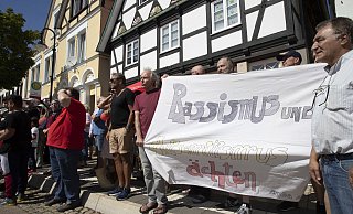 Bereits zur Kundgebung der Partei "Die Rechte" im August in Horn hatten sich Gegendemonstranten versammelt. - Torben Gocke