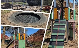 Der Spielplatz an der Bremer Straße in Langenholzhausen ist um einige Attraktionen reicher. - Collage: Gemeinde Kalletal Der Spielplatz an der Bremer Straße in Langenholzhausen ist um einige Attraktionen reicher. - Collage: Gemeinde Kalletal