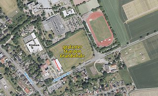 Auf dem noch freien Areal an der Heldmanstraße soll die neue Schule gebaut werden. - Tim-online/Geobasisdaten NRW