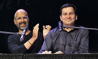 Christoph Maria Herbst (links) und Moritz Netenjakob lieben beide den feinen Humor, der auch mal sarkastisch ausfallen kann. - Sebastian Blutau