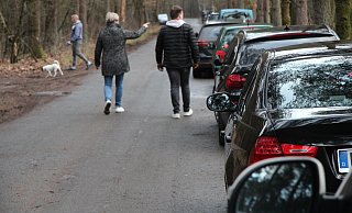 In langer Reihe parken die Autos von Hundebesitzern und Erholungssuchenden nahe der Aussichtsplattform am Dünenpfad. - Dieter Asbrock In langer Reihe parken die Autos von Hundebesitzern und Erholungssuchenden nahe der Aussichtsplattform am Dünenpfad. - Dieter Asbrock
